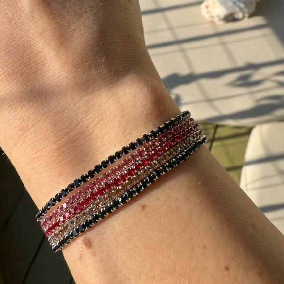 5 piece silver elastic Multicolor rhinestone bracelet set NEW - Picture 4 of 9